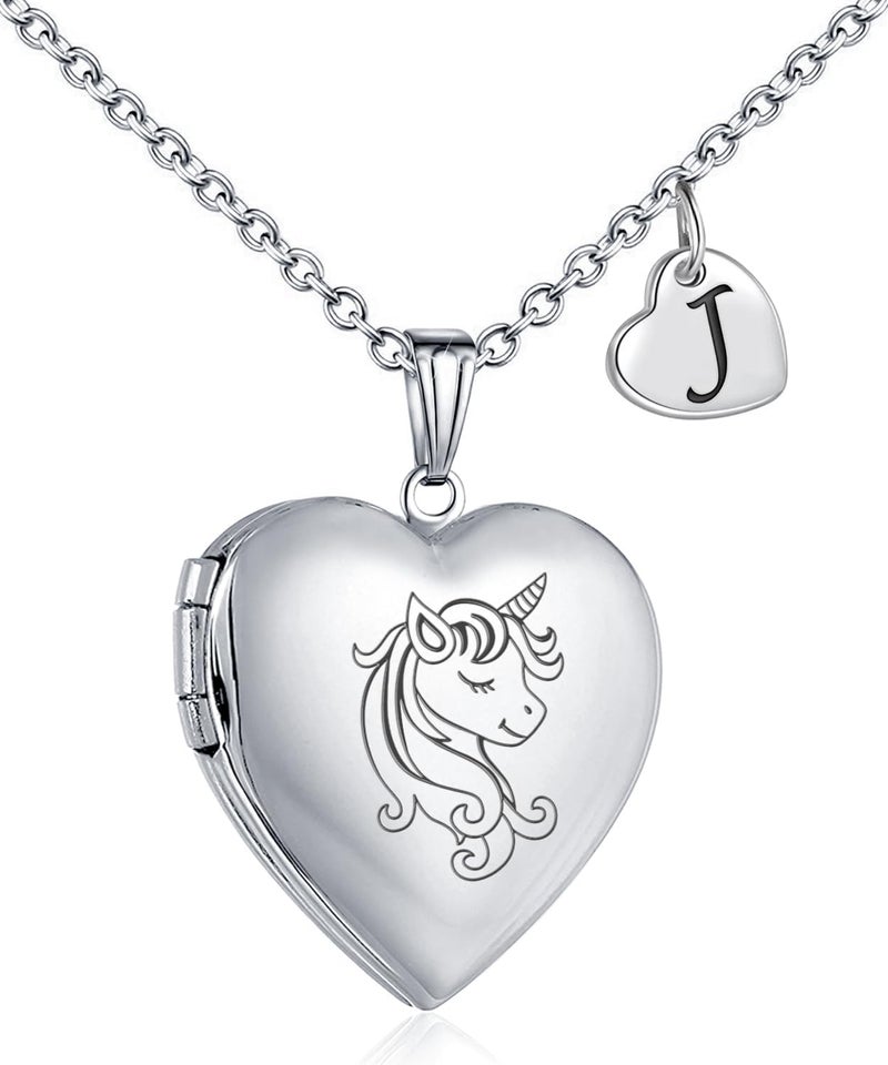 YOUFENG Unicorns Gifts for Her Love Heart Initial Letter Locket Necklace that Holds Pictures Enamel Locket Pendant Gifts for Women - Image 1